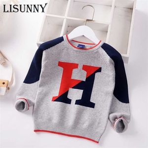 Meninos Spring Spring Outono Bebê De Malha Aleanços Jumper Crianças Carta Cor Correspondência Criança Criança Crianças Roupas 2-7y 211029