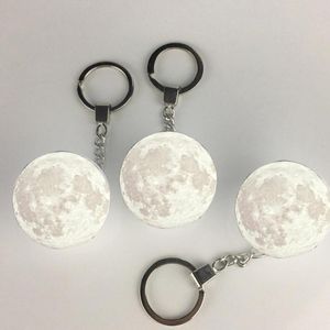 Night Lights Portable 3D Planet Keyring Moon Light Keychain Decoration Lamp Glass Ball Key Chain For Child Creative Gifts