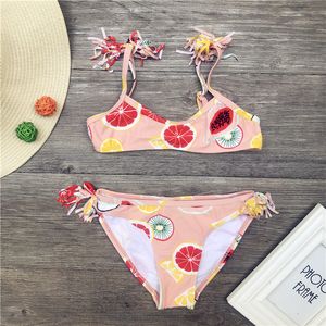 Tassel Kids Bikini Children Girls Swimsuit Swimwear Falbala Bandage Bikinis Print Bathing Suit Biquini Infantil A350