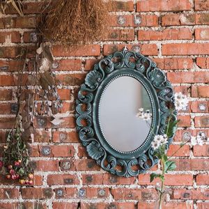 Mirrors European Classical Carved Mirror Wall Hanging Retro Hollow Relief Home Decor Wood Nostalgia Decoration