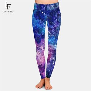 LETSFIND Arrival Beautiful Galaxy Pattern Print High Waist Plus Size Women Leggings Fashion Fitness Slim Female Ninth Pants 211215