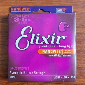 3セットElixir Acoustic Guitar Strings 80/20ブロンズナノウェブ超薄膜11052 11027 11002アンチラストプレーン鋼