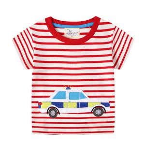 Saltando Metros Verão 100% Algodão Car Applique Bebê Roupas Bebê Stripe Camisetas Chegada Children Tops Kids Tees 210529