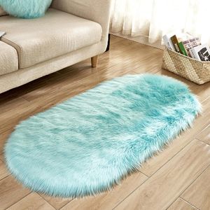 Carpets Oval Soft Faux Sheepskin Fur Chair Cushion Area Rugs For Bedroom Floor Shaggy Silky Plush Carpet White Bedside Mat T352