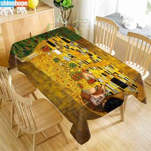Passen Sie die Tischdecke The Kiss Gustav Klimt Oxford Cloth Staubdichte rechteckige Tischdecke für Party Home Decor 210626 an