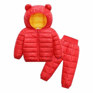 Winter Girls Boys Toddler Coat Kids Down Jackets Outerwear Children Snowsuit Clothes 2PCS Set Doudoune Fille 211203