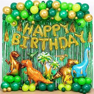 97 PCS Dinossauro Festa de Aniversário Decoração Balões Arco Garland Kit Happy Aniversário Balloons Balloons Folha Cortinas Dino Partido Temático Favor 211216