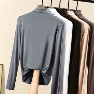 Nya Autumn Winter Basic Tops Långärmad Slim Thin Sexig T-shirt Kvinnor Fashion Solid Color Cloth Femme 210401