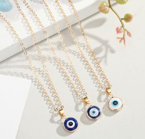 Turkish Evil Blue Eye Pendant Necklace for Women Girls Gold Color Glass Edging Charm Clavicle Chain Choker Necklaces Lucky Jewelry Gift