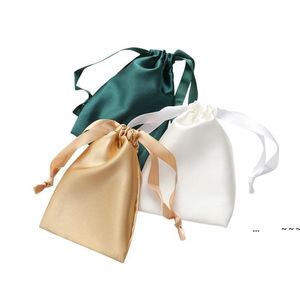 Newsatin Drawstring Storage Bags Silk Cloth Smycken Förpackning Ögonmask Påsar Sachet Ribbon Bag 12Colors EWE5737