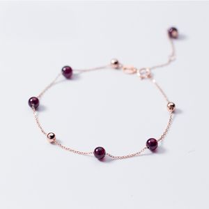 MloveAcc Genuine Silver 925 Rose Gold Chain s Women Girl Female Garnet Charms Bracelet Beads Jewelry Gift