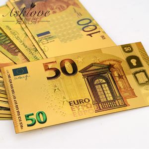 Decompression Toy EUR Gold Banknotes Foil Money K Fake Paper for Collection Souvenir Euro Banknote Sets Sample