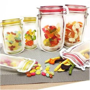 2021 Reusable Food Storage Zipper Bags Mason Jar Shape Snacks Airtight Seal Food Saver Leak-proof Bags Kitchen Organizer Bags Four sizes