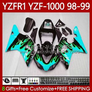 Kit de carroçaria para Yamaha YZF-1000 YZF-R1 YZF1000 YZFR1 98 99 00 01 CORPO 82NO.156 YZF R1 1000CC 1998-2001 YZF 1000 CC R1 Cyan Flames 1998 1999 2000 2001