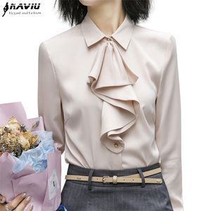 Elegante Frauen Rüschen Hemd Neue Formale Lange Hülse Dünne Chiffon Blusen Büro Damen Plus Größe Arbeit Tops 210401