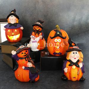 Party Supplies Halloween Pumpkin Lantern LED Glowing Witch Lamp Ornament Home Office Desktop Decoration Kids Gift