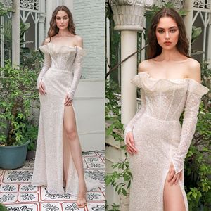 스팽글 슬리브가없는 우아한 정장 이브닝 드레스 - Bateau Ruched Satin Robe de Mariée Mermaid Prom 파티 가운 맞춤 제작