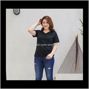 Tops & Tees Womens Clothing Apparel Drop Delivery 2021 Extra Large Ladies Short Sleeve Casual Loose Pure Color Fat Plus Size Cotton V-Neck To