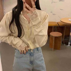 Retro Women Loose All Match Chic Patchwork Vintage Lace Gentle Stylish Elegance Female Shirts Tops 210525