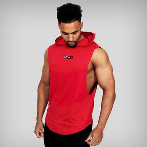 Märke Gymkläder Mens Bodybuilding Hooded Tank Top Bomull Ärmlös Vest Sweatshirt Fitness Workout Sportkläder Toppar Man 210421