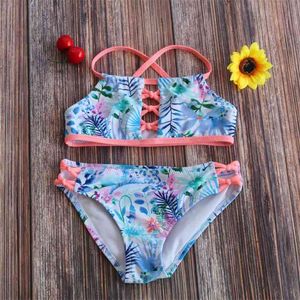 Costumi da bagno per ragazze Halter Bikini Set Stampa 2 pezzi Completi per bambini Costume da bagno Tankini Biquini 210712