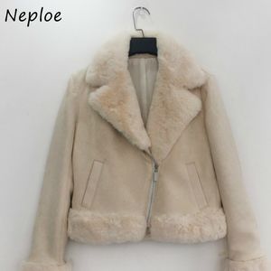 Neploe höst vinter ny söt vintage kappa japansk stil dubbelfickor kvinna jacka varm päls krage zip femme toppar 210423