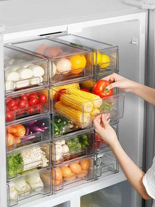 Refrigerator Organizer Bins Clear Fruit Food Jars Storage Box with Handle for Freezer Cabinet Kitchen Accessories Organization X0703