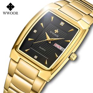 wwoor女性のブレスレット時計トップブランド高級ゴールド黒い女性ドレス腕時計スクエアカジュアルギフトクロックレリーゴFeminino 210527