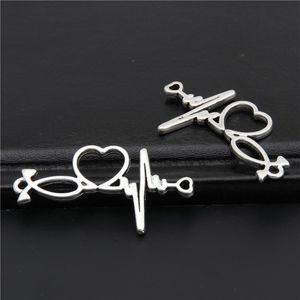 Pendants Silver Color Radio Waves Electrocardiogram Connector Heart Charms Metal Bracelet Necklace Jewelry Findings