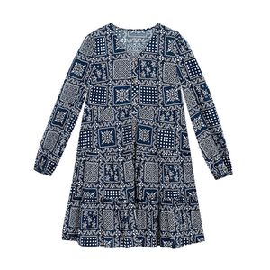 Abito da donna vintage con stampa floreale blu navy rosso blu con scollo a V e cerniera manica lunga Mini D2052 210514