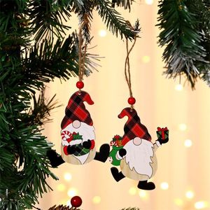 Christmas Decorations Decorations, 10cm Painted Wooden Faceless Old People Pattern Pendants, DIY Tree Ornaments, Children's Gifts,