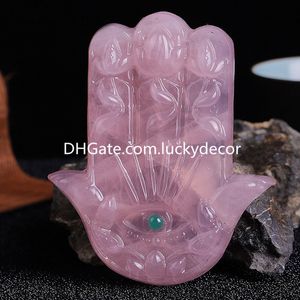 Good Luck Turkish Hamsa Evil Eye Collectible Decor Spiritual Blessing Multicolor Natural Quartz Crystal Stone Carved Hand of Fatima Protection Amulet Fengshui