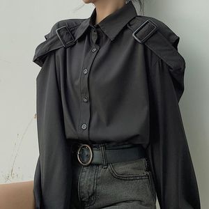 Colore solido Blusas Mujer De Moda Autunno coreano tracolla manica lunga allentata colletto rovesciato camicetta camicia 9981H 210420