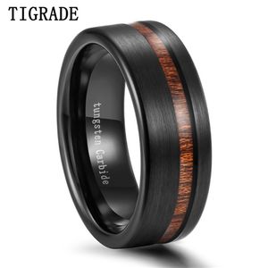 Tigrade svart ring män med trä linje volfram karbid 8mm cool för fest smycken mörk varumärke gotic aneis hombrore trä 211217