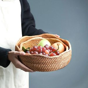 Корзины для хранения Старинные ручной работы круглые ротанговые фрукты корзина хлеба еда миски кухонные организатор закуски
