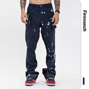 Firmranch Graffiti Splashed Ink för män Wide Foot Denim Jeans Homme Original Pant Motorcycle Trouse