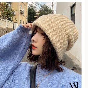 Beanie/Skull Caps 2022 Slouchy Skullies Woolen Hat Winter Women's Knitted Warm Black No-brimmed Hood