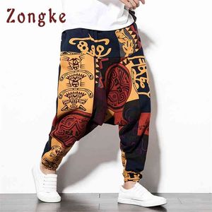 Zongke kinesisk nationell stil cross-byxor män lösa hip hop byxor joggare sweatpants harem våren 210715