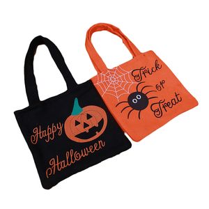 Halloween Trick eller Treat Tote Candy Bag Party Favor Giftväskor Pumkin Spider Pattern Non-Woven Handväska XBJK2108