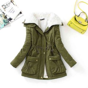 Ailegogo Vinter Kvinnor Cotton Coat Slim Snow Outwear Medium Long Wadded Jacket Tjock Vadderad Varm Kvinna Parkas 210923