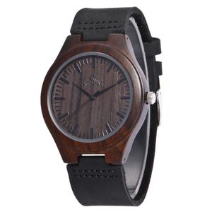 Top Gift Wood Watches Retro Men's Unique 100% Natur Trä Bambu Handgjorda Armbandsur Kläder Kläder Lovers Armbandsur Läderrem