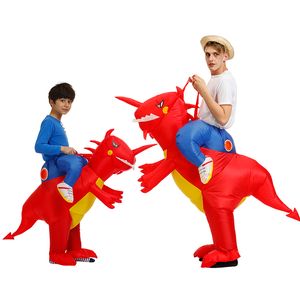 Maskottchenpuppenkostüm Factory Outlet Aufblasbares Dinosaurierkostüm Coole Männer reiten auf rotem Dino Halloween-Kostüme für Erwachsene Kinder