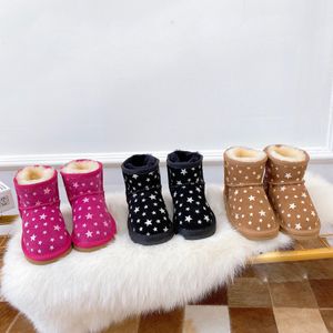 Little Boys Kids winter Luxurys Designer boots girl classic snow ankle short bow mini fur black chestnut pink Bowtie Children shoes size 8C - 3Y fashion outdoor