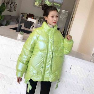 Winter Women Bright Color Short Down Coat 90% White Duck Pink Parkas Stand Collar Thickness Warm Loose Outwear 210430