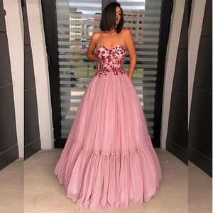 Pink Empire Red Flowers Evening Dresses Bridesmaid Dress Sweetheart Summer Soft Tulle Ruched Boho Cocktail Homecoming Formal Party Prom Gown