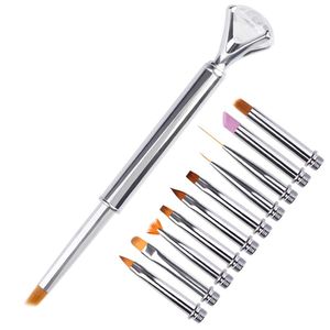 Nail Art Kits 10pc Pen Borste Set Byt ut huvudmetall Diamant Cuticle Remover Crystal Flower Drawing Painting Liner Design Tool