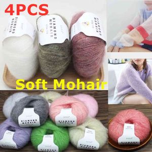 1PC 4pcs Mohair Yarn Crochet Skin-Friendly Baby Wool For Knitting Sweater Shawl 166m 0.9mm Thin Yarn ilos para tejer dedelgado Y211129