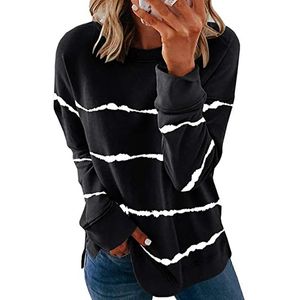 Kvinnor Skjorta Lossa Casual Tie Dye Tryckt Sweatshirt Långärmad CrewNeck Striped Pullover Toppar Blusar (S-5XL)