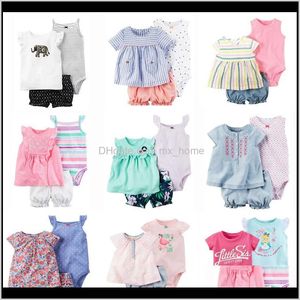 Set di abbigliamento Baby Kids Maternità Drop Delivery 2021 Pagliaccetti per neonati Tute 100% cotone 22 disegni Ricamo a righe colorate Flora C