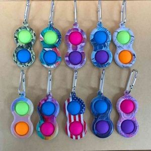 Fidget Toy Key Chain Keychain Finger Toys Push Bubble Board Game Sensory Stress Reliever Colored print H31PUXD Best quality